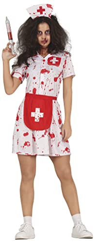 FIESTAS GUIRCA Disfraz de Enfermera Zombi - Uniforme Blanco de Enfermera Sangrienta - Disfraz Halloween Mujer Talla 42-44 L