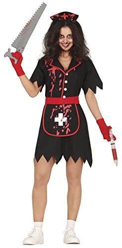 FIESTAS GUIRCA Disfraz de Enfermera Vintage Siniestra - Uniforme Negro de Enfermera Zombi Sangriento - Disfraz Halloween Mujer Talla 42-44 L